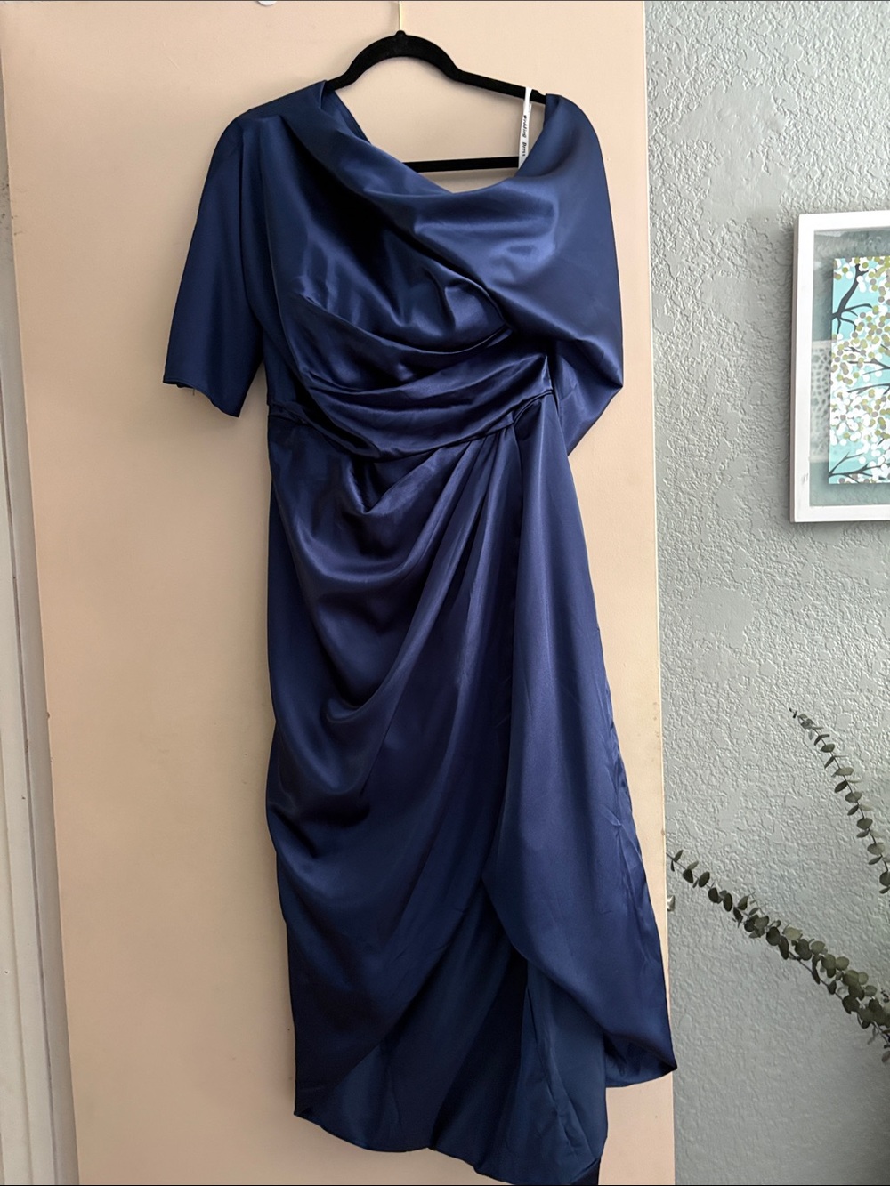 Navy Satin Draped Women's Dress